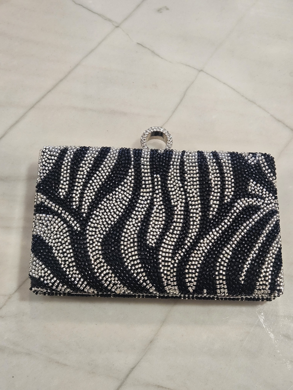 Zebra Pattern Rhinestone & Beaded Evening Clutch - Picture 3 of 7